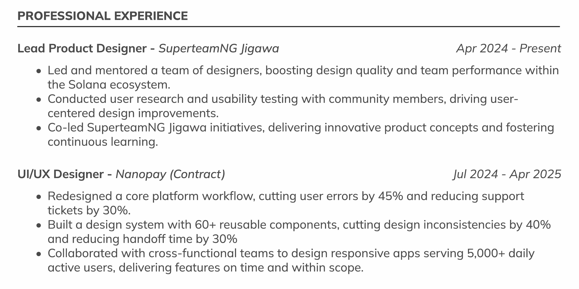 Senior Role Experience